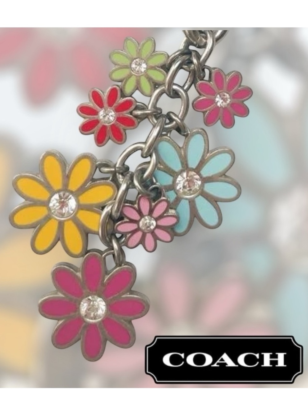 Coach Multicolor Daisy Silver Key Ring authentic luxury coquette girl springtime